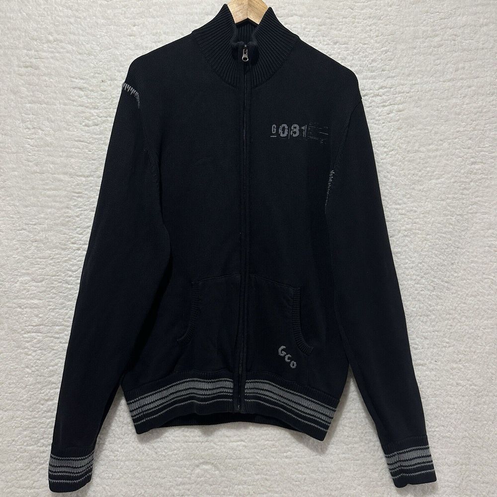 Guess Men's Black ‎ Full Zip Cardigan Knit Sweater Embroidered Logo Size XXL/TTG
